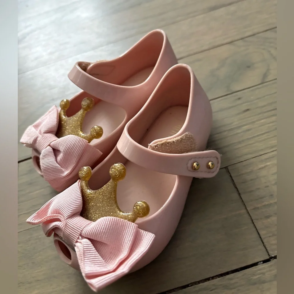 Mini Melissa Ultragirl Princess Bow Mary Jane Pink Flats Velcro Straps
